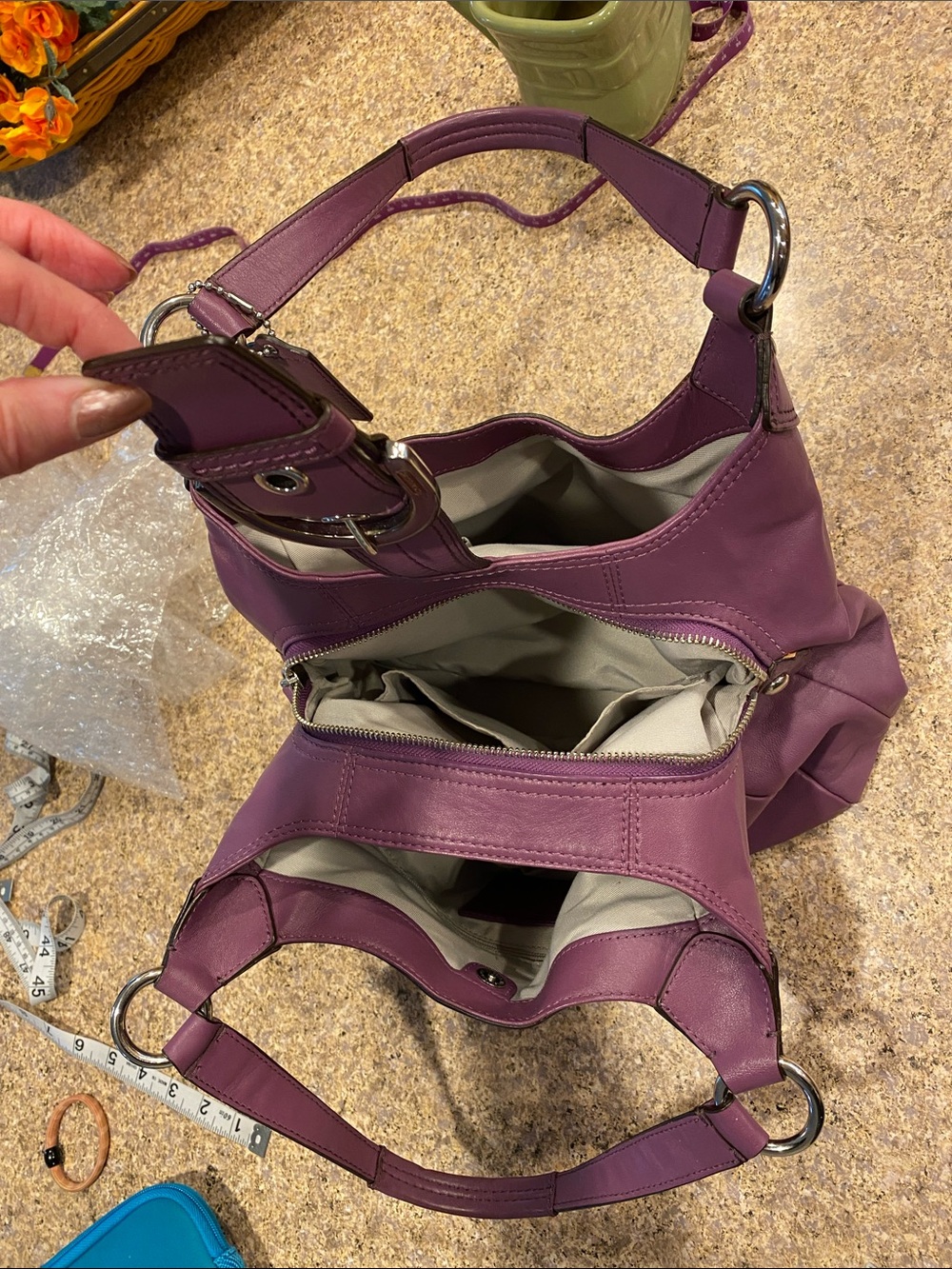 Coach SoHo Hobo Leather Shoulder Bag F17219 SV/Berry Purse Lynn - Picture 4 of 17